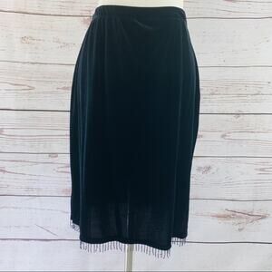 Maria Gabrielle black faux velvet beaded fringe